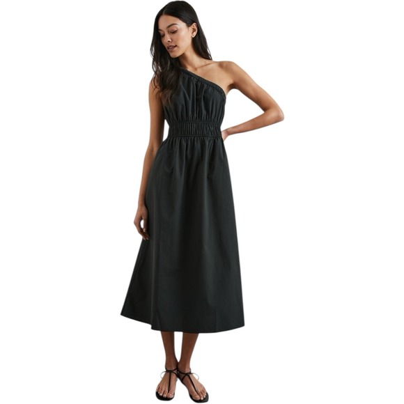 NWT RAILS‎ Selani Black One Shoulder Cotton Poplin Midi Dress Pockets Size XL - Picture 1 of 7